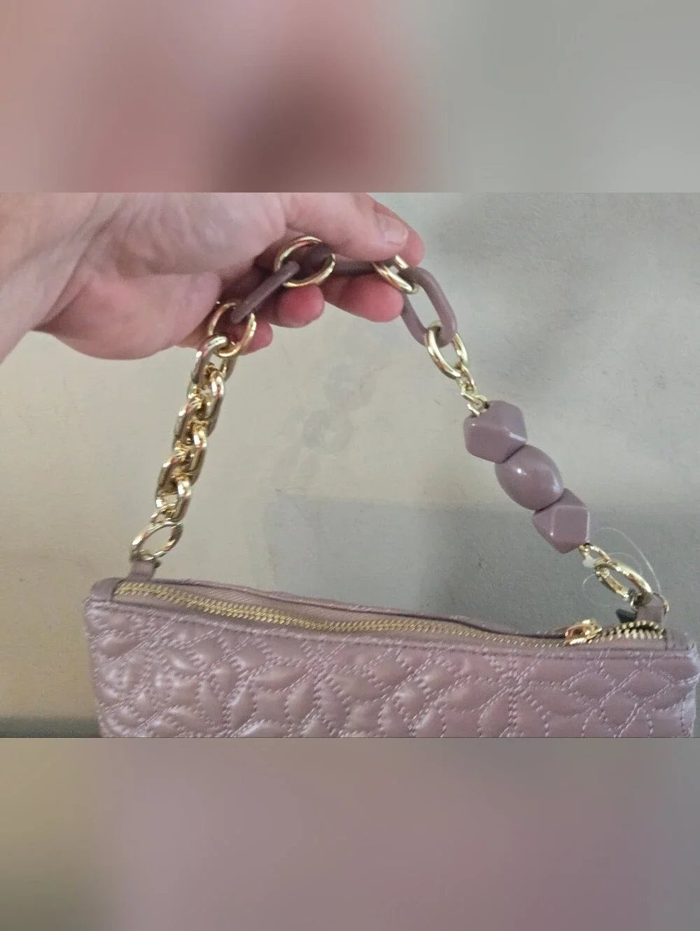 Vince Camuto Cosmetic Bag Quilted Gold Chain Charm Strap Pouch NWT